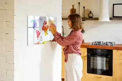 Akvarellvärldskarta magnetisk tavla med penna