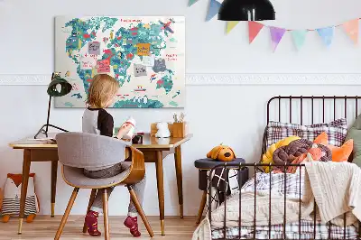 Illustrerad världskarta magnetisk tavla med penna