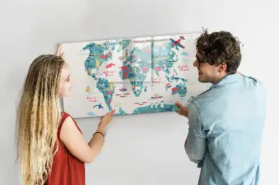 Illustrerad världskarta magnetisk tavla med penna