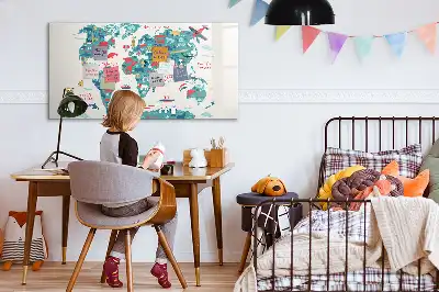 Illustrerad världskarta magnetisk tavla med penna