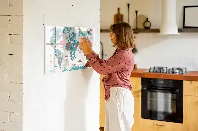 Illustrerad världskarta magnetisk tavla med penna