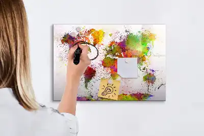Akvarellvärldskarta magnetisk tavla med penna