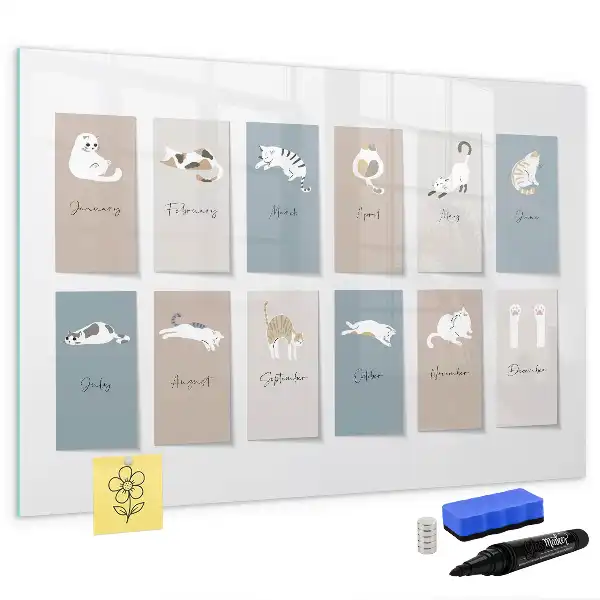 Kattkalender med magnetisk tavla och penna