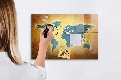 Magnetisk tavla motiv med gammal världskarta och penna