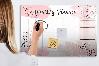 Magnetisk månadsplanerare i rosa utförande med penna