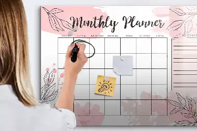 Magnetisk månadsplanerare i rosa utförande med penna