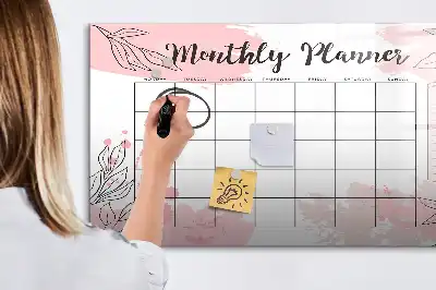 Magnetisk månadsplanerare i rosa utförande med penna