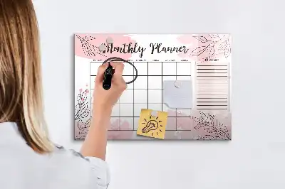 Magnetisk månadsplanerare i rosa utförande med penna