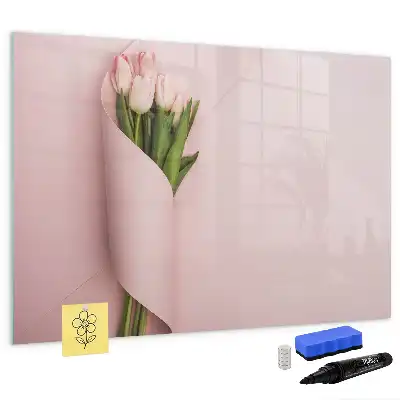 Magnetisk tavla med penna och motiv av blombukett