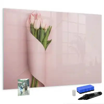 Magnetisk tavla med penna och motiv av blombukett