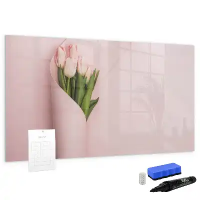 Magnetisk tavla med penna och motiv av blombukett