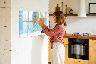 Politisk världskarta magnetisk tavla med penna