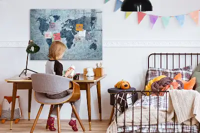 Målad världskarta magnetisk tavla med penna