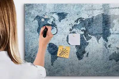 Målad världskarta magnetisk tavla med penna