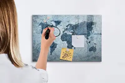 Målad världskarta magnetisk tavla med penna