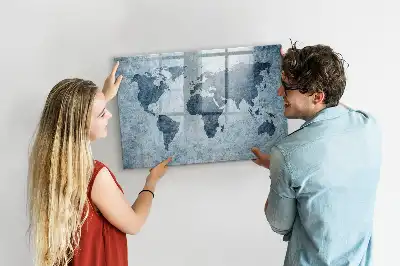 Målad världskarta magnetisk tavla med penna