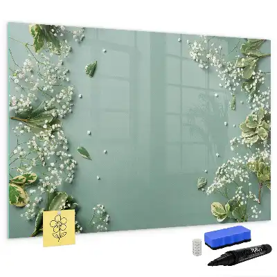 Magnetisk tavla med penna med motiv av subtila blommor