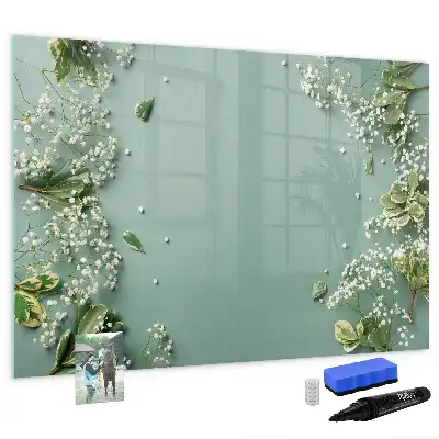 Magnetisk tavla med penna med motiv av subtila blommor