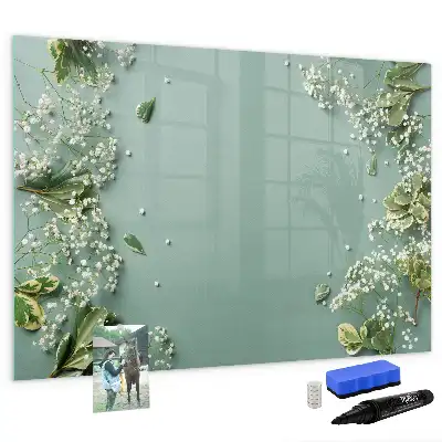 Magnetisk tavla med penna med motiv av subtila blommor