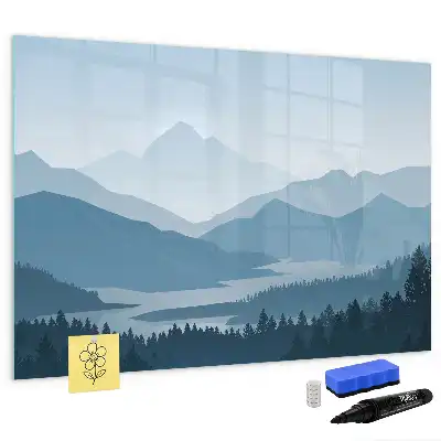 Magnetisk tavla med penna och motiv av bergslandskap