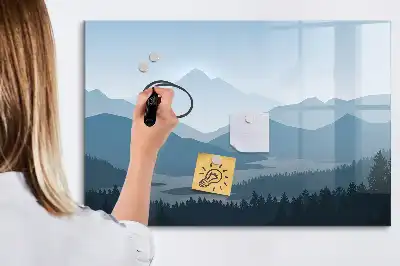 Magnetisk tavla med penna och motiv av bergslandskap
