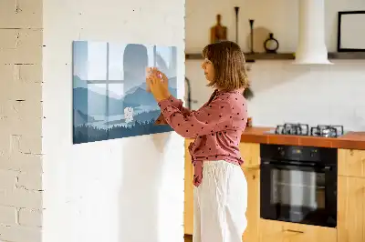 Magnetisk tavla med penna och motiv av bergslandskap