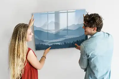 Magnetisk tavla med penna och motiv av bergslandskap