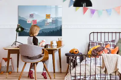 Magnetisk tavla med penna och motiv av bergslandskap