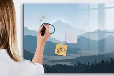 Magnetisk tavla med penna och motiv av bergslandskap