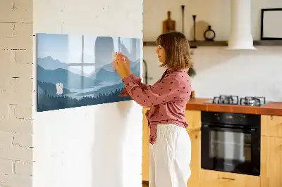 Magnetisk tavla med penna och motiv av bergslandskap