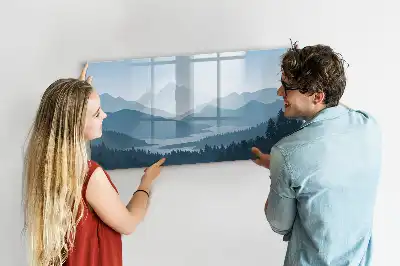 Magnetisk tavla med penna och motiv av bergslandskap