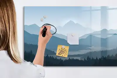Magnetisk tavla med penna och motiv av bergslandskap