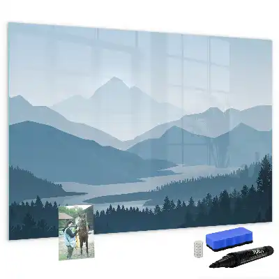 Magnetisk tavla med penna och motiv av bergslandskap