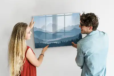 Magnetisk tavla med penna och motiv av bergslandskap