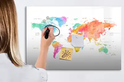 Akvarellvärldskarta magnetisk tavla med penna