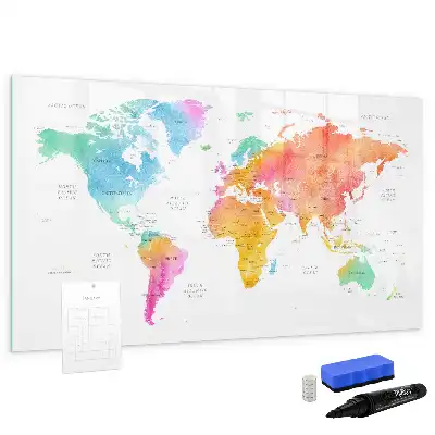 Akvarellvärldskarta magnetisk tavla med penna