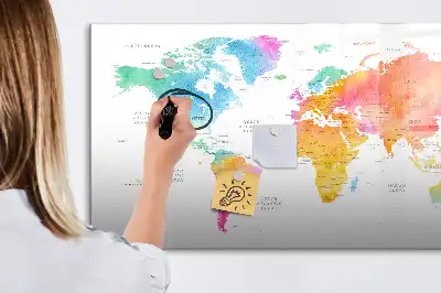 Akvarellvärldskarta magnetisk tavla med penna