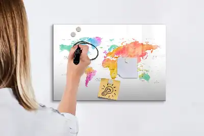 Akvarellvärldskarta magnetisk tavla med penna