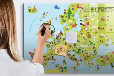 Världskarta med flaggor magnetisk tavla med penna