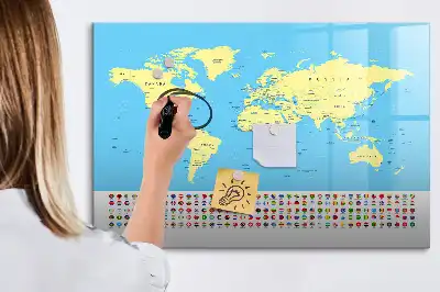 Klassisk världskarta magnetisk tavla med penna
