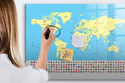 Klassisk världskarta magnetisk tavla med penna