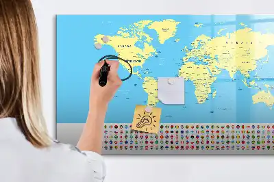 Klassisk världskarta magnetisk tavla med penna