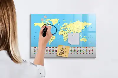 Klassisk världskarta magnetisk tavla med penna