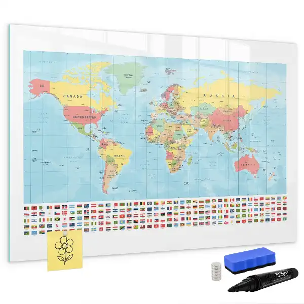 Magnetisk rittavla med motiv av en geografisk världskarta