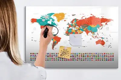 Färgglad världskarta magnetisk tavla med penna