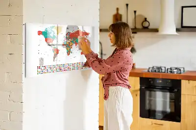 Färgglad världskarta magnetisk tavla med penna