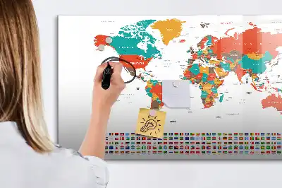 Färgglad världskarta magnetisk tavla med penna