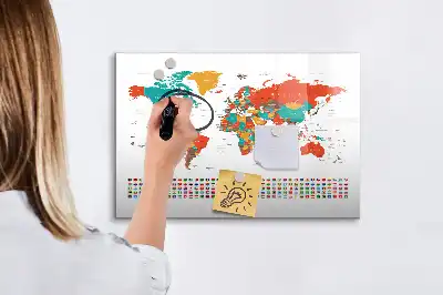 Färgglad världskarta magnetisk tavla med penna