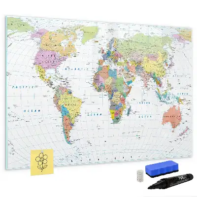 Världskarta magnetisk tavla med penna