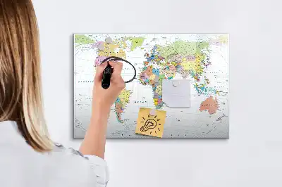 Världskarta magnetisk tavla med penna
